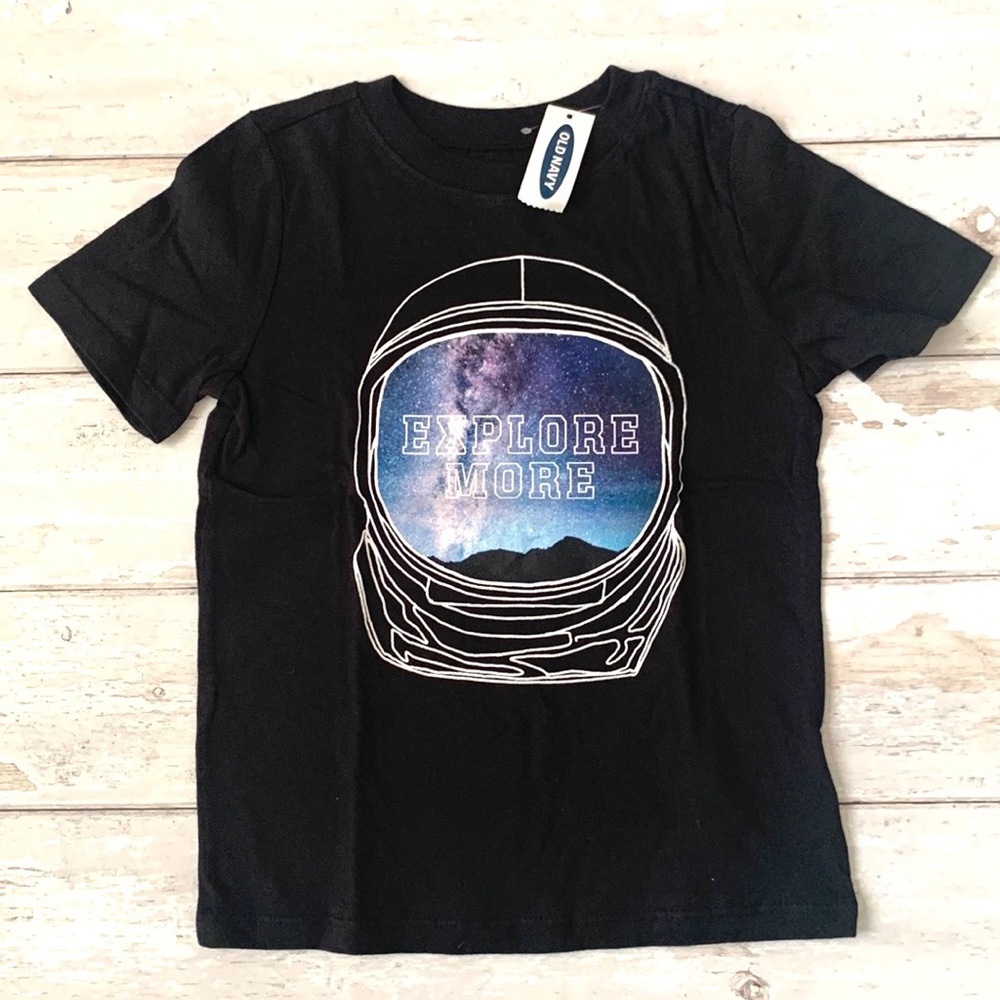 Old Navy 5T Graphic Tee Black Space Explore Print Boys Kids Shirt NEW w/ Tags